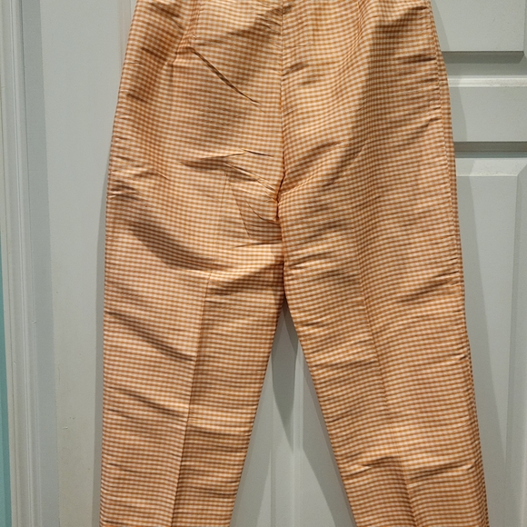 VINTAGE ANN TAYLOR 100% SILK GINGHAM PRINT CROP PANTS - Picture 4 of 6